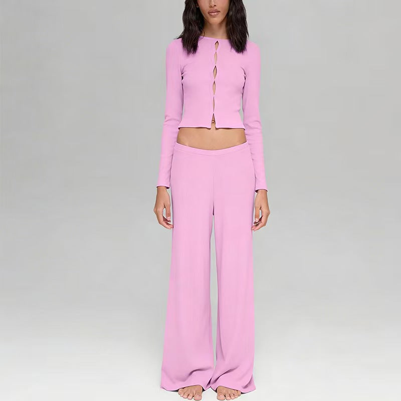 T588-1137   Wide leg pants breathable upper suit with a hanging and casual feel