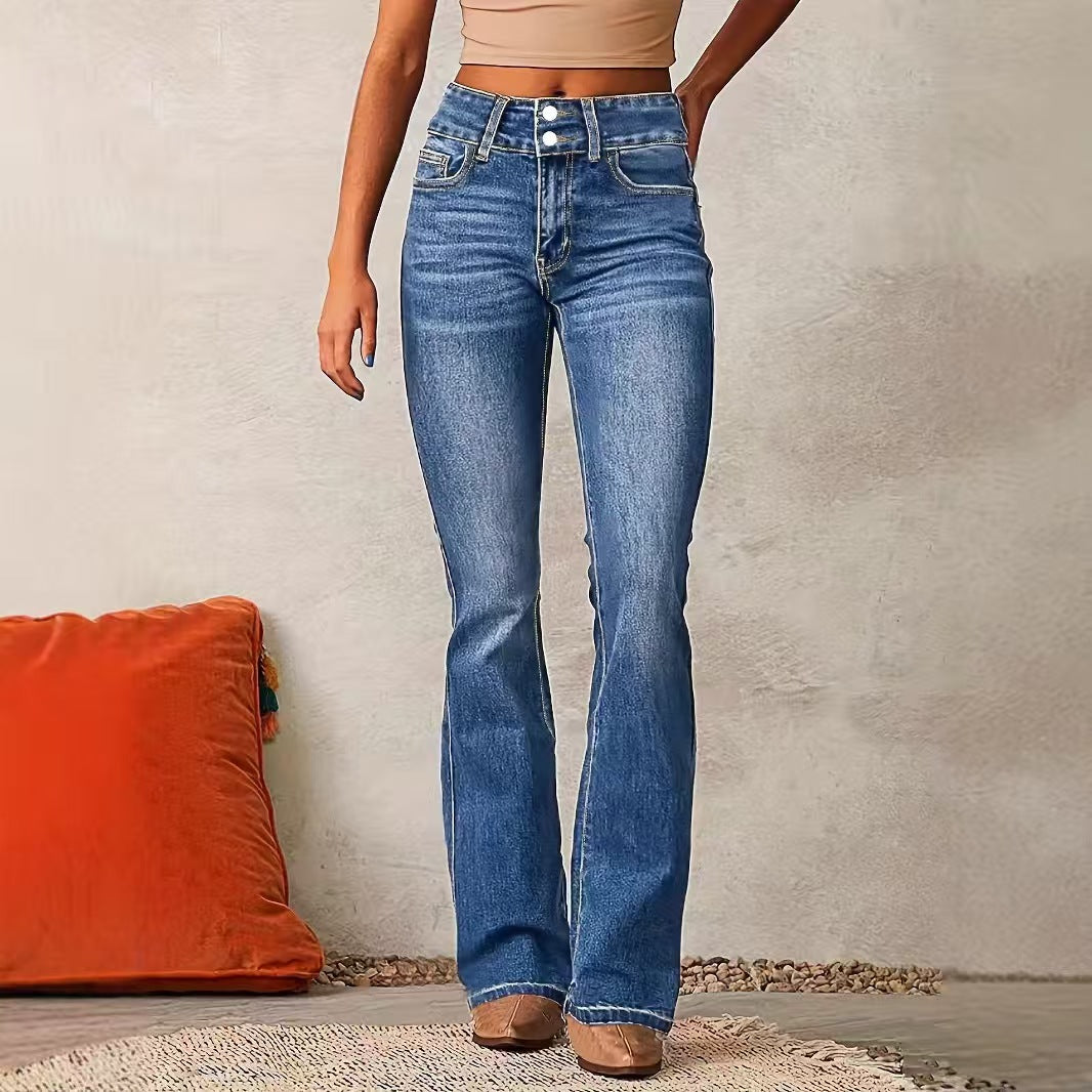 T588-1179  Wide leg slightly flared high waisted jeans