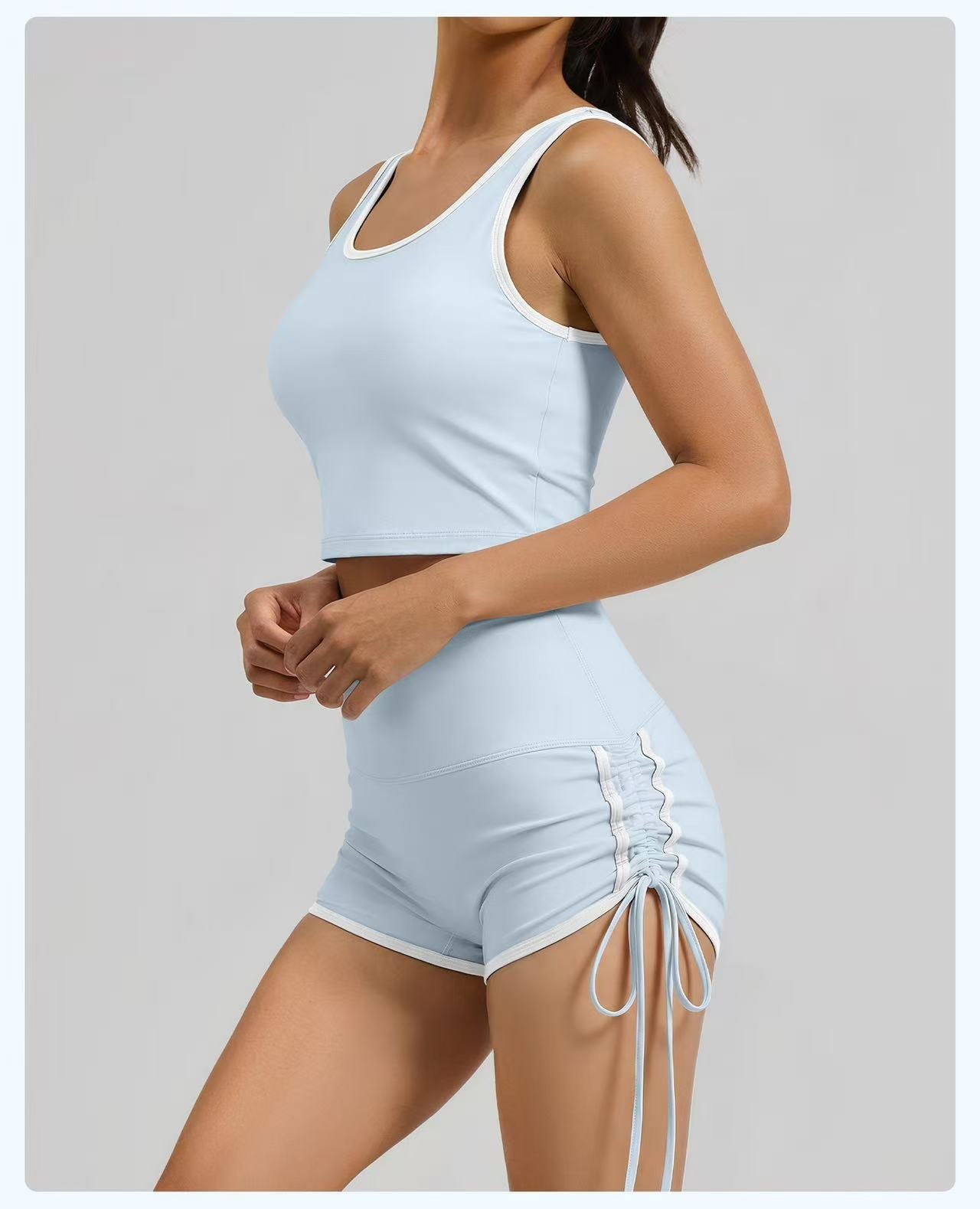 T588-1088 Strap sports yoga vest drawstring shorts set