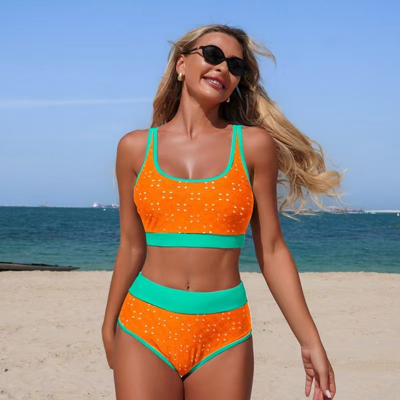 T588-1125   Split swimsuit bikini hole fabric