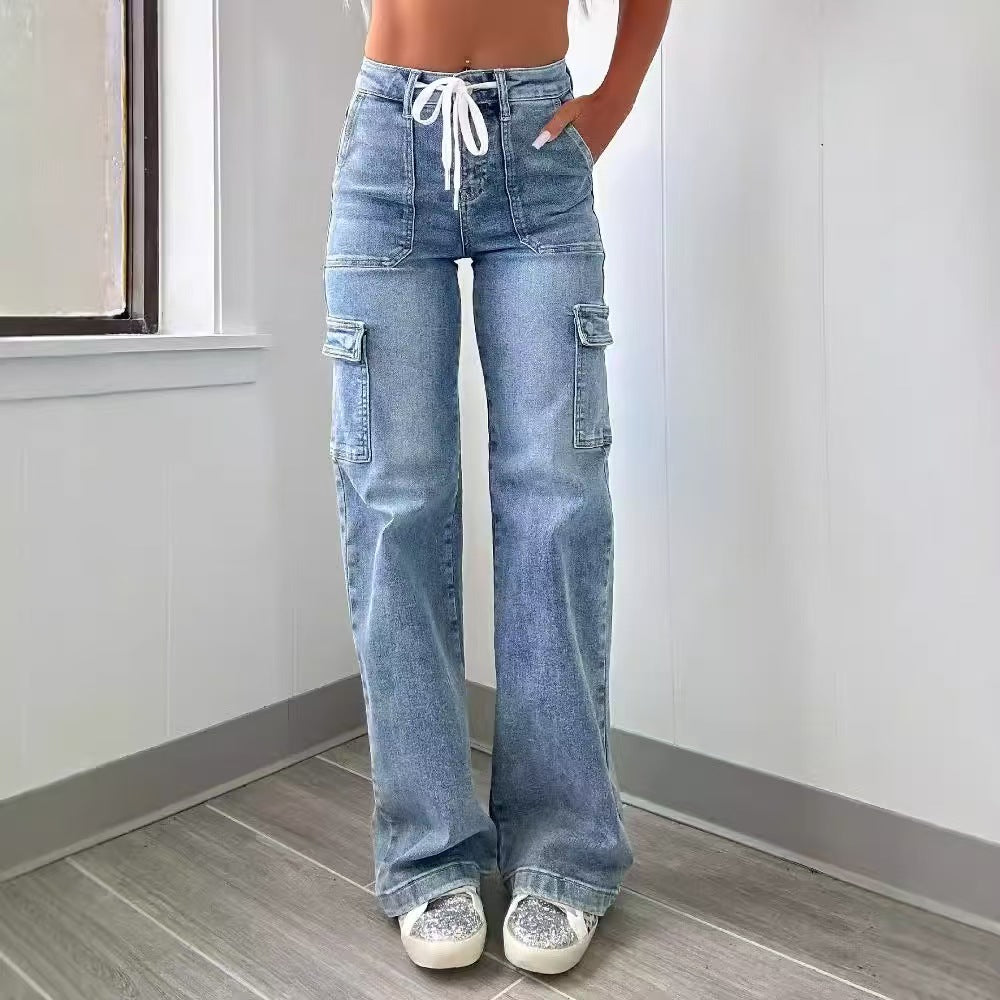 T588-1178 Loose wide leg straight leg high waisted pants