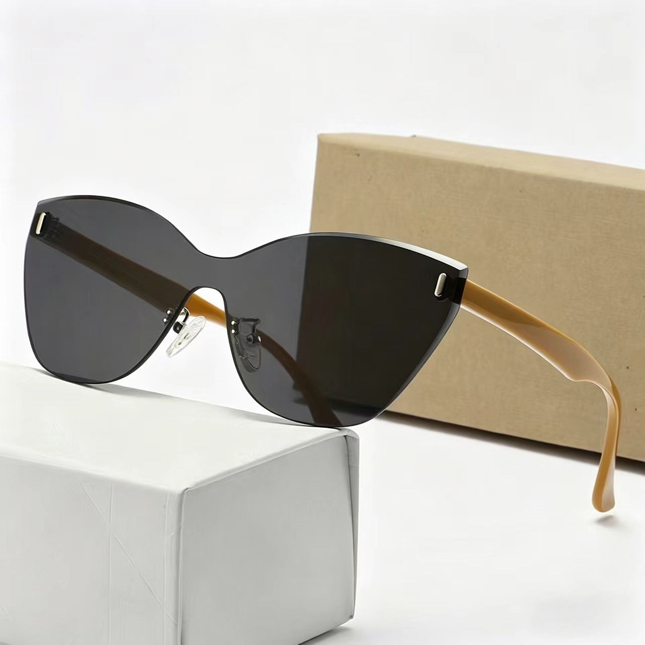 T588-1117 Frameless sunglasses flat cat eye premium
