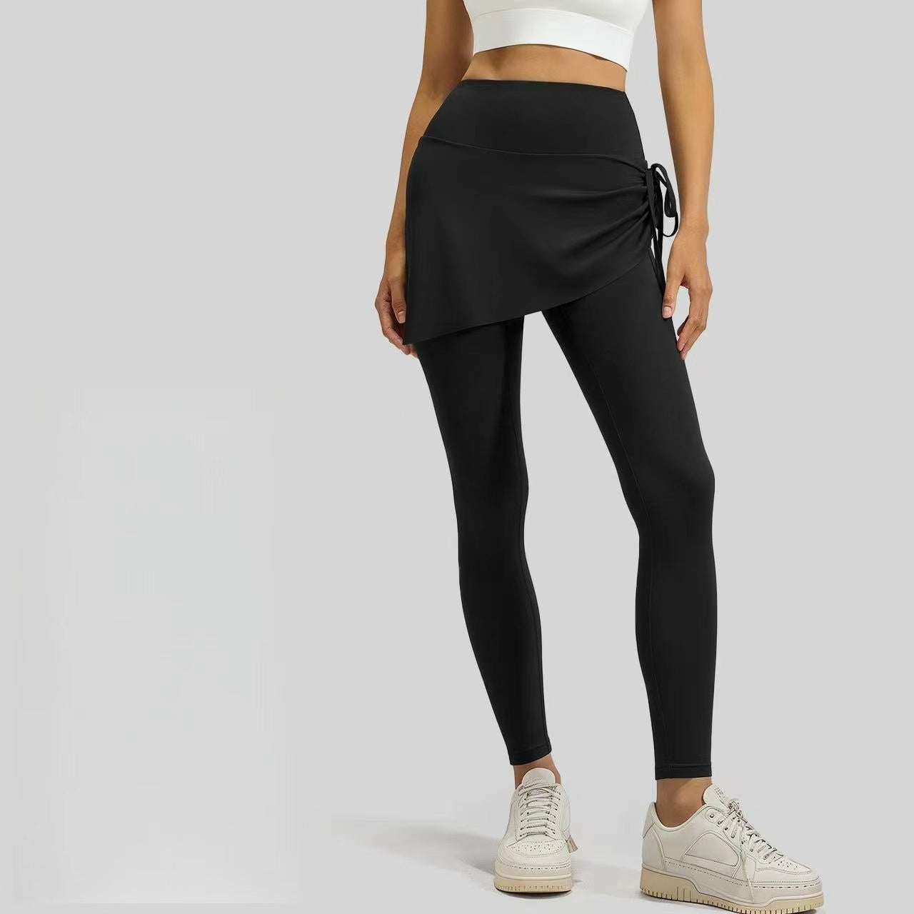 T588-886  Women's drawstring yoga pants, fake two piece sports pants