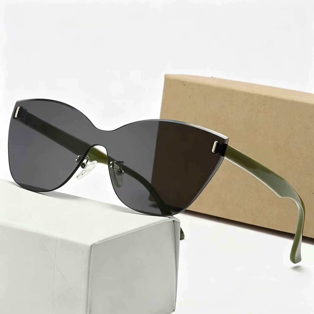 T588-1117 Frameless sunglasses flat cat eye premium