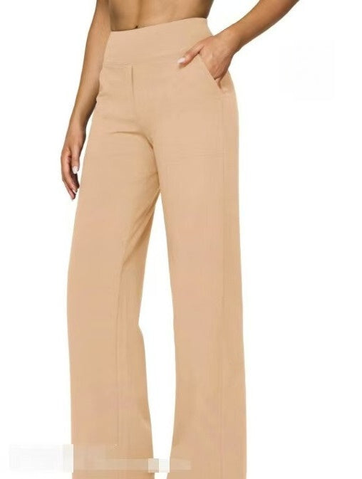 T588-903 Women's wide leg pants with pockets, casual straight leg pants