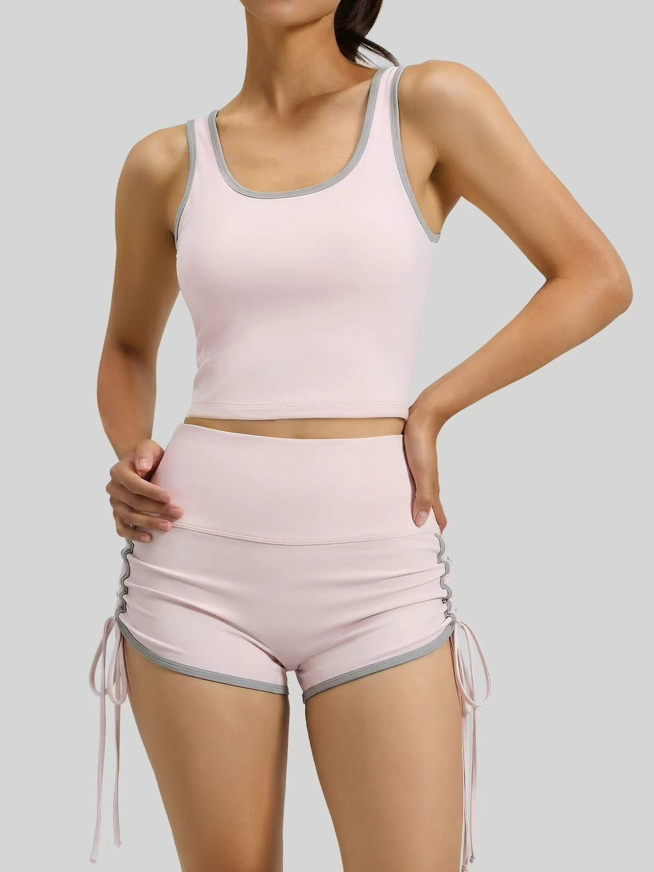 T588-1088 Strap sports yoga vest drawstring shorts set