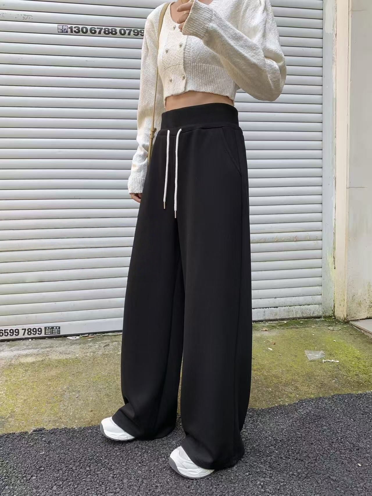 T588-720  Casual wide leg loose classic minimalist sweatpants