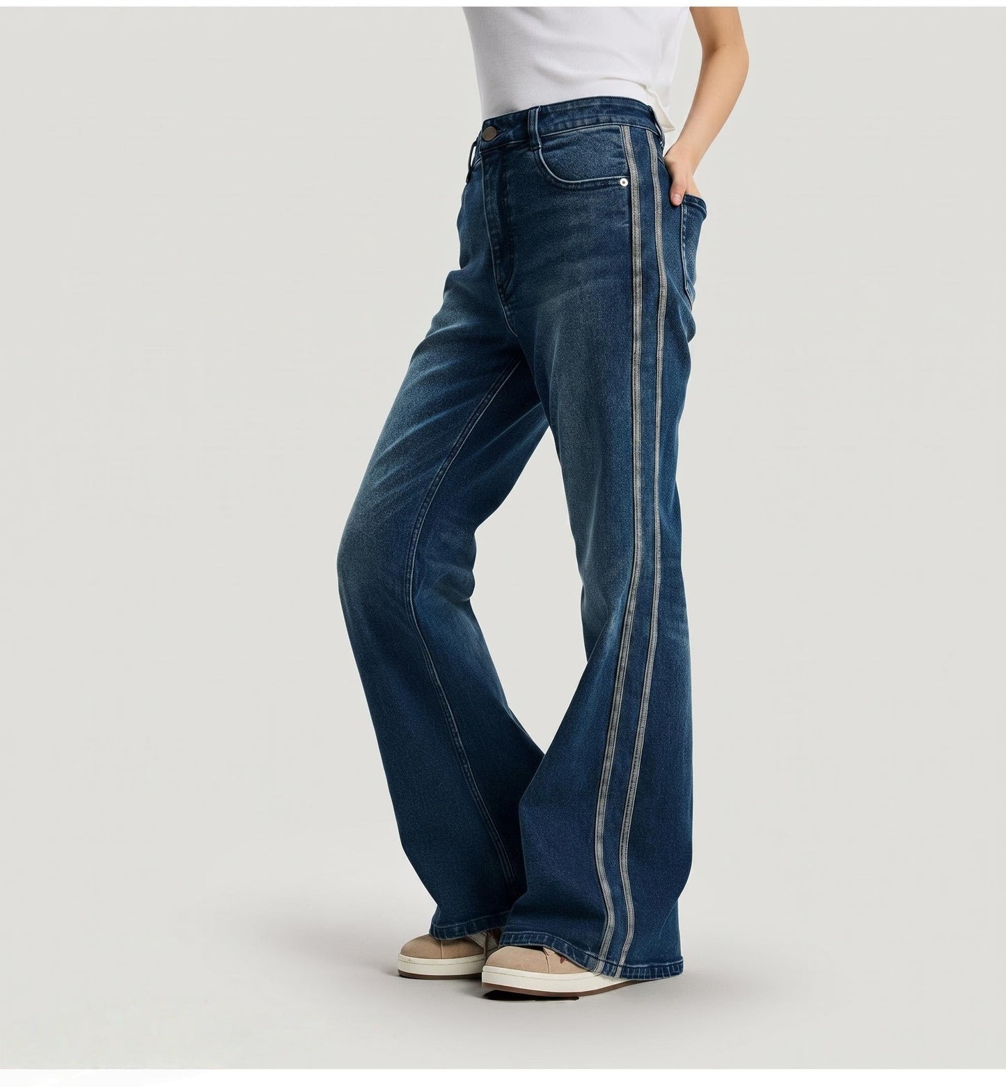 T588-1193  Micro denim wide leg high waisted pants