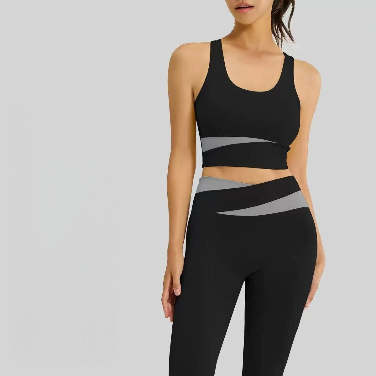 T588-1036  Sports suit with color blocking, high waist and slimming effect