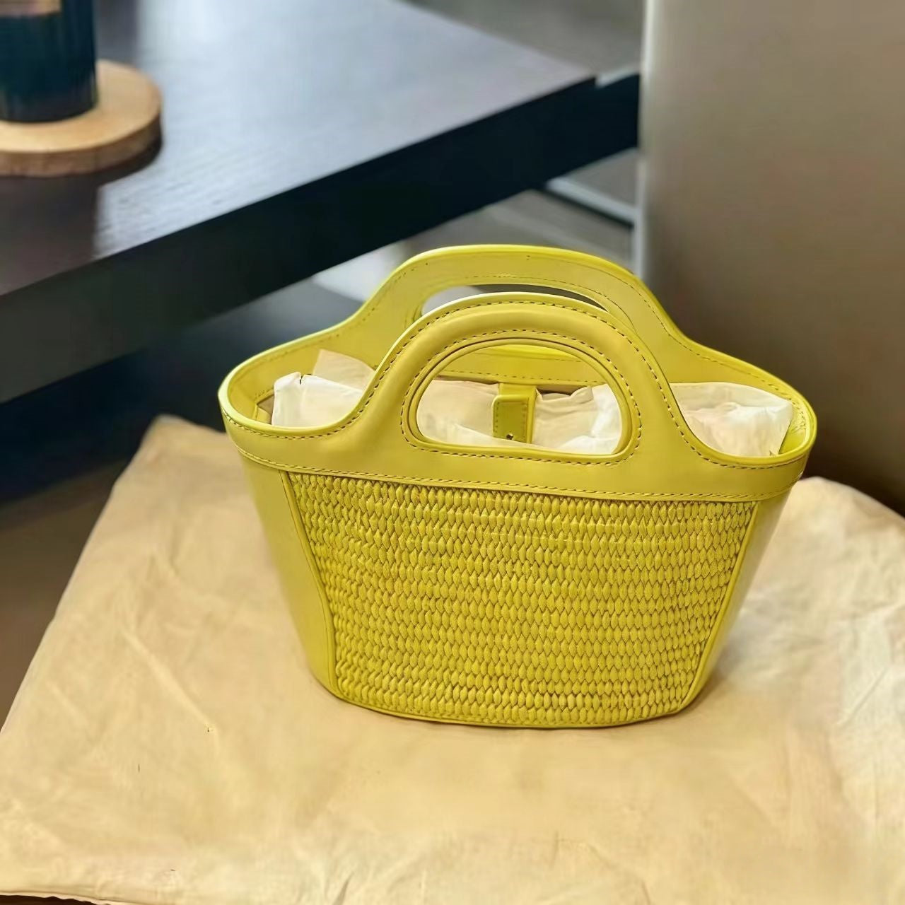 T588-1067 High appearance hand-held woven vegetable basket single shoulder handbag