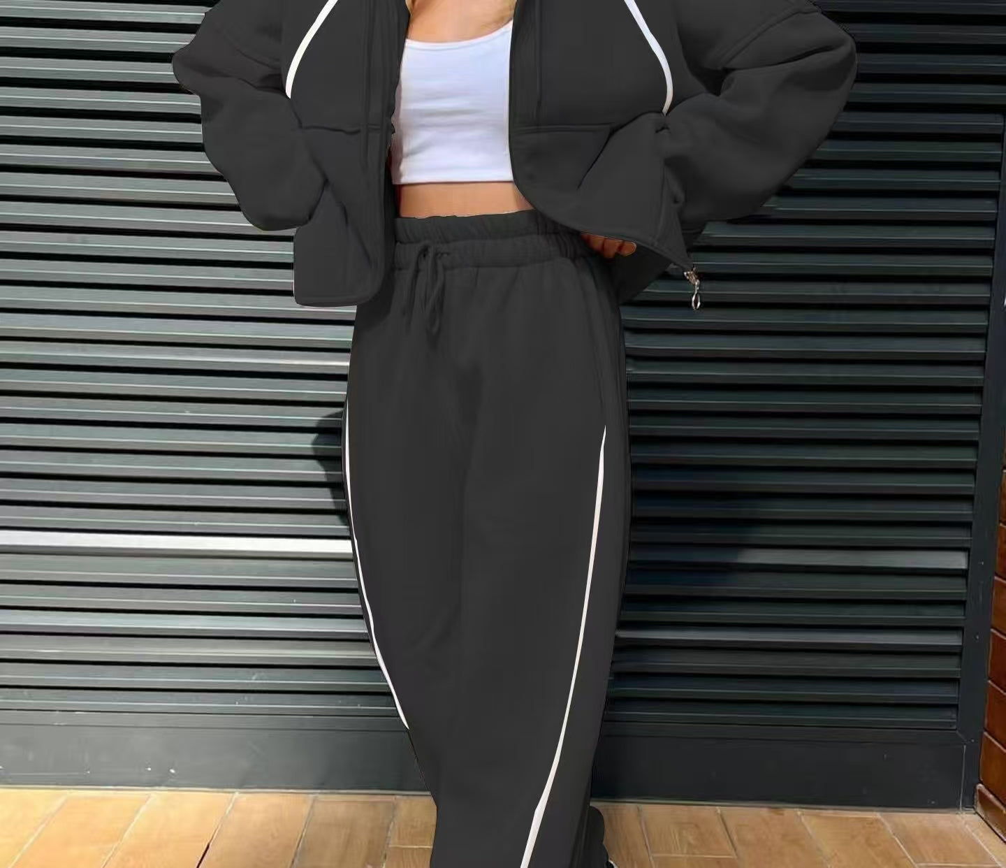 T588-862  Long sleeved jacket set women's striped cardigan