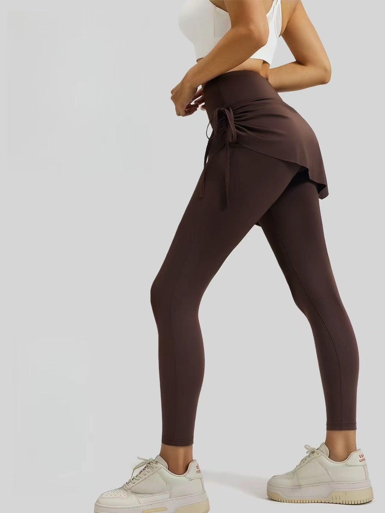 T588-886  Women's drawstring yoga pants, fake two piece sports pants
