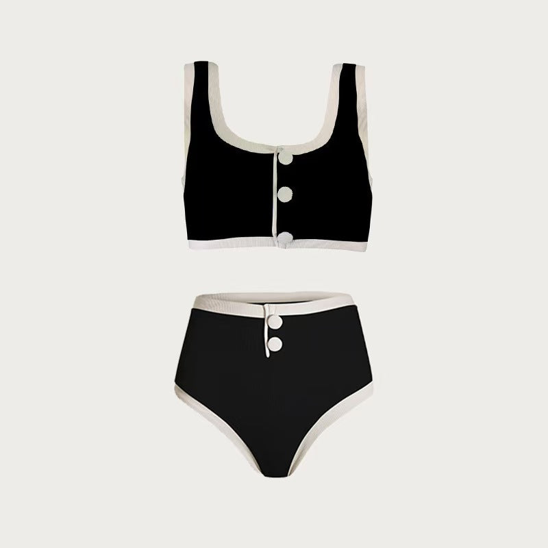 T588-995  Black and white minimalist split swimsuit bikini